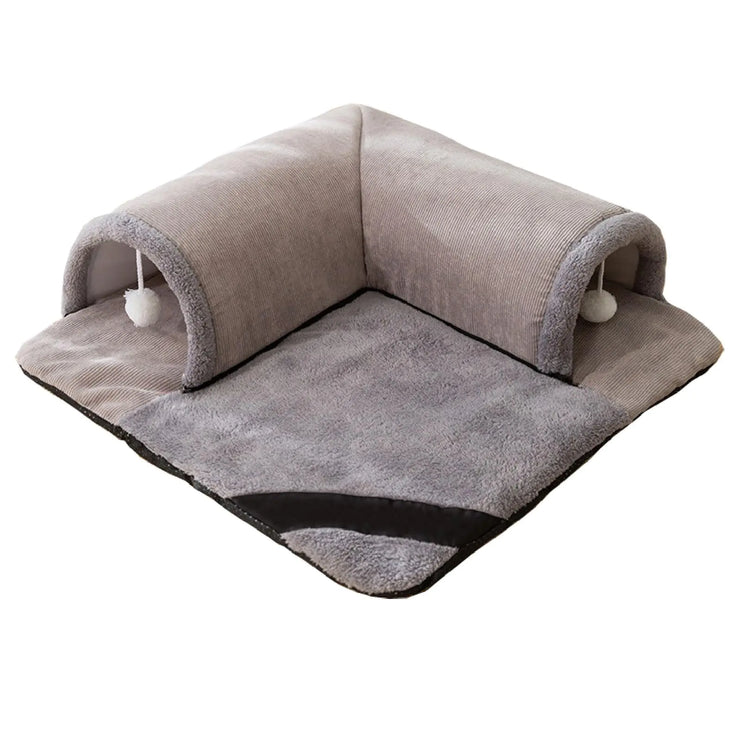 Generic Cat Tunnel Bed for Indoor Cats Play Tunnel and Cute Cat Bed Cat Cave Cat Play Tunnel with Hanging Toy Balls Detachable & Washable Great Gift for Small Pets (Grey 24 Inch) Medium