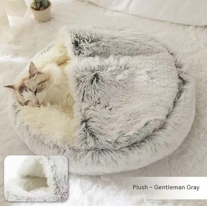 2-in-1 Plush Pet Bed (Round & Warm)