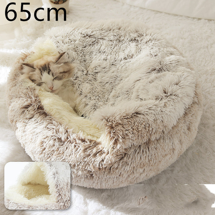 2-in-1 Plush Pet Bed (Round & Warm)