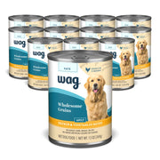 Amazon Brand- Wag Wholesome Grains Adult Pate Canned Dog Food, Beef & Vegetables Recipe, 13 oz (Pack of 12)
