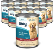 Amazon Brand- Wag Wholesome Grains Adult Pate Canned Dog Food, Beef & Vegetables Recipe, 13 oz (Pack of 12)