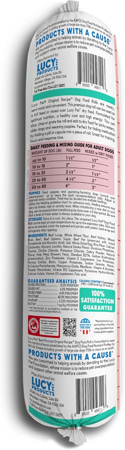 Lucy Pet Products Beef Formula Dog Food Roll 4 lb, (100600047)