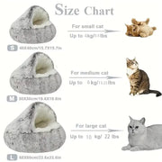 Size chart for cat beds with corresponding dimensions and weight ranges.