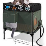 Heated Cat House for Outside Cat Insulated in WinterFully WaterproofEscape Doorwith Adjustable AwningOutdoor Cat Shelter for Stray Feral Barn Cat to Stay Warm & DryArmy Green13x18x20in