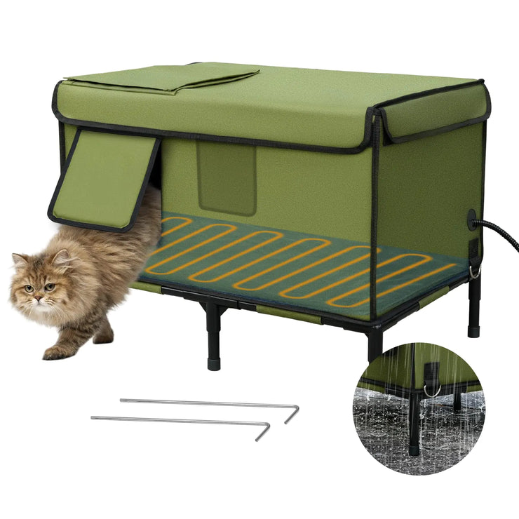 Palopalo Indestructible Heated Cat House for Outside in Winter 100% Weatherproof Highly Insulated Safe Escape Door Outdoor Cat Shelter with Heater for Feral Stray Barn Cat Kitty Large