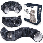 Cat Tunnel Bed with 8 Cat Spring Toys - Furry Cat Tunnel Bed Kitty Ears Design Large Cat Donut Tunnel Cat Bed for Indoor Cats Cat Tunnel Cave - Great Indoor cat Toy