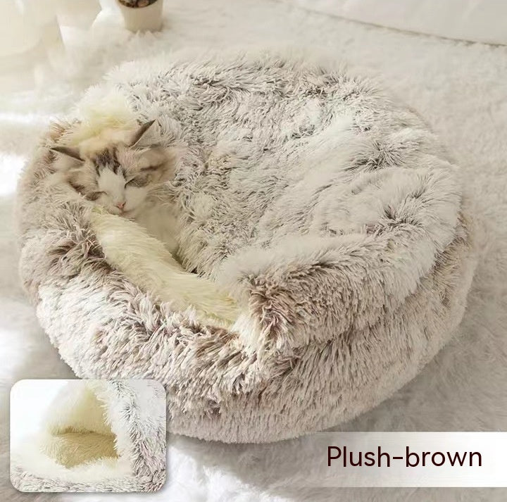 2-in-1 Plush Pet Bed (Round & Warm)