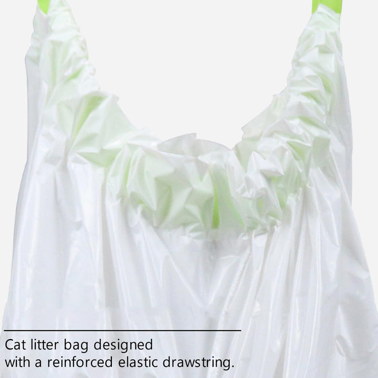 White cat litter bag with a reinforced elastic drawstring on a white background