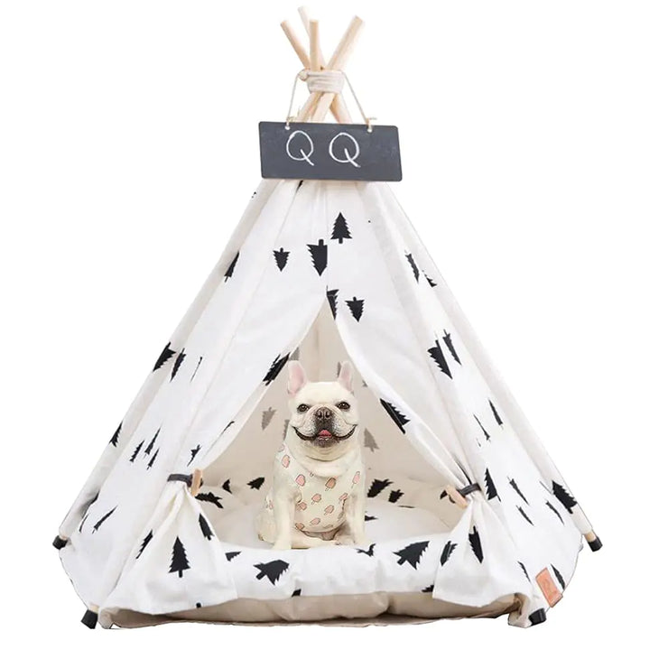 Pet Teepee Tent for Dogs Dog Cat Teepee Bed Portable &Washable Dog Houses Indoor Outdoor Puppy Beds for Small Dogs Cats Rabbits with Cushion and Blackboard